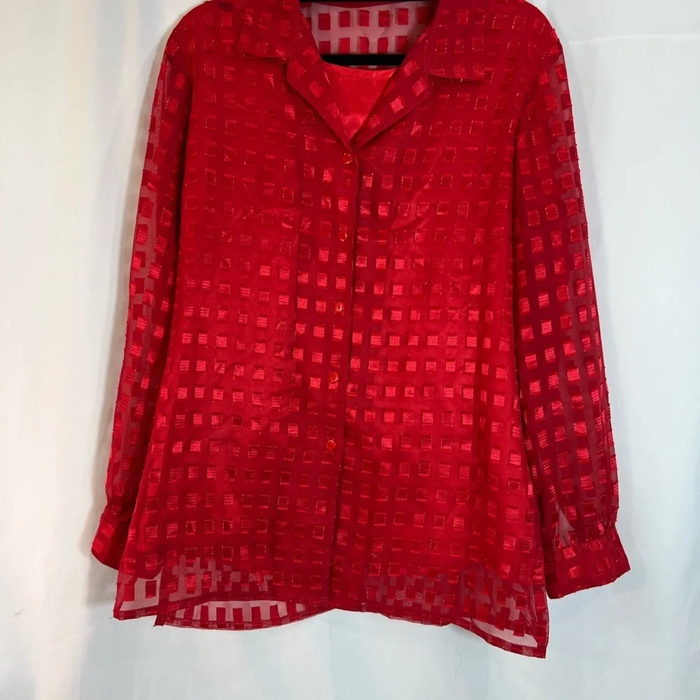 Alia Red Sheer Blouse - Picture 2 of 11